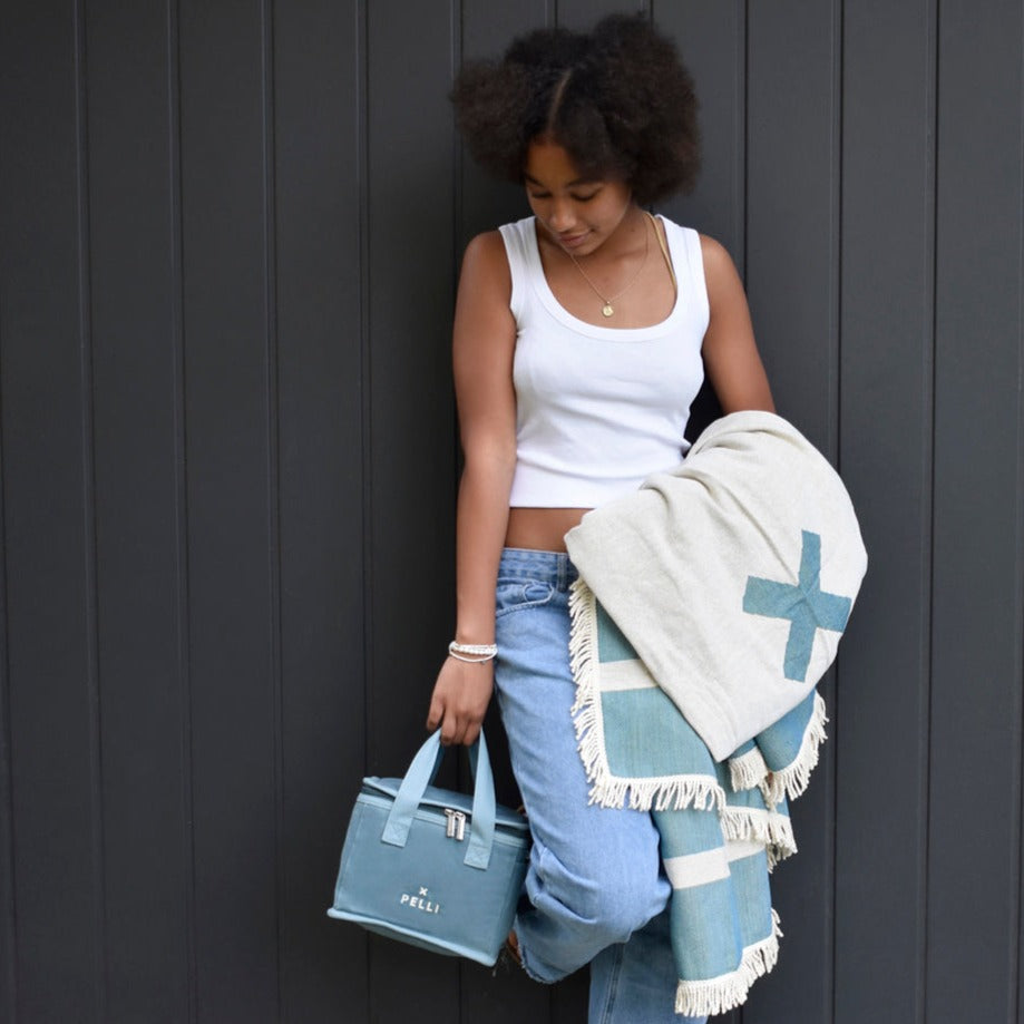 OUTLET - Lunch Squared Waxed Canvas Square Lunch Bag - Dusty Blue