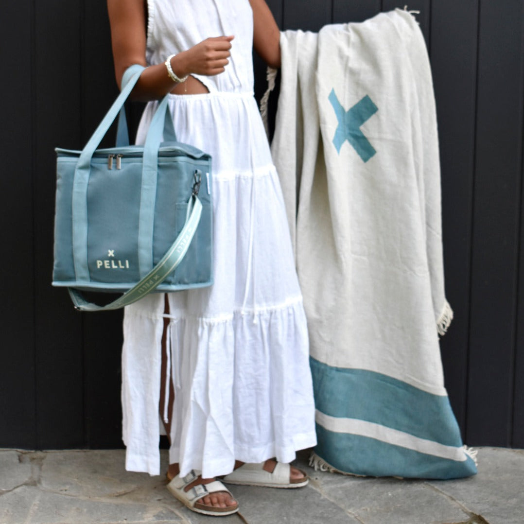 OK Chill Crossbody - Waxed Canvas Medium Cooler Bag with Shoulder Strap in Dusty Blue