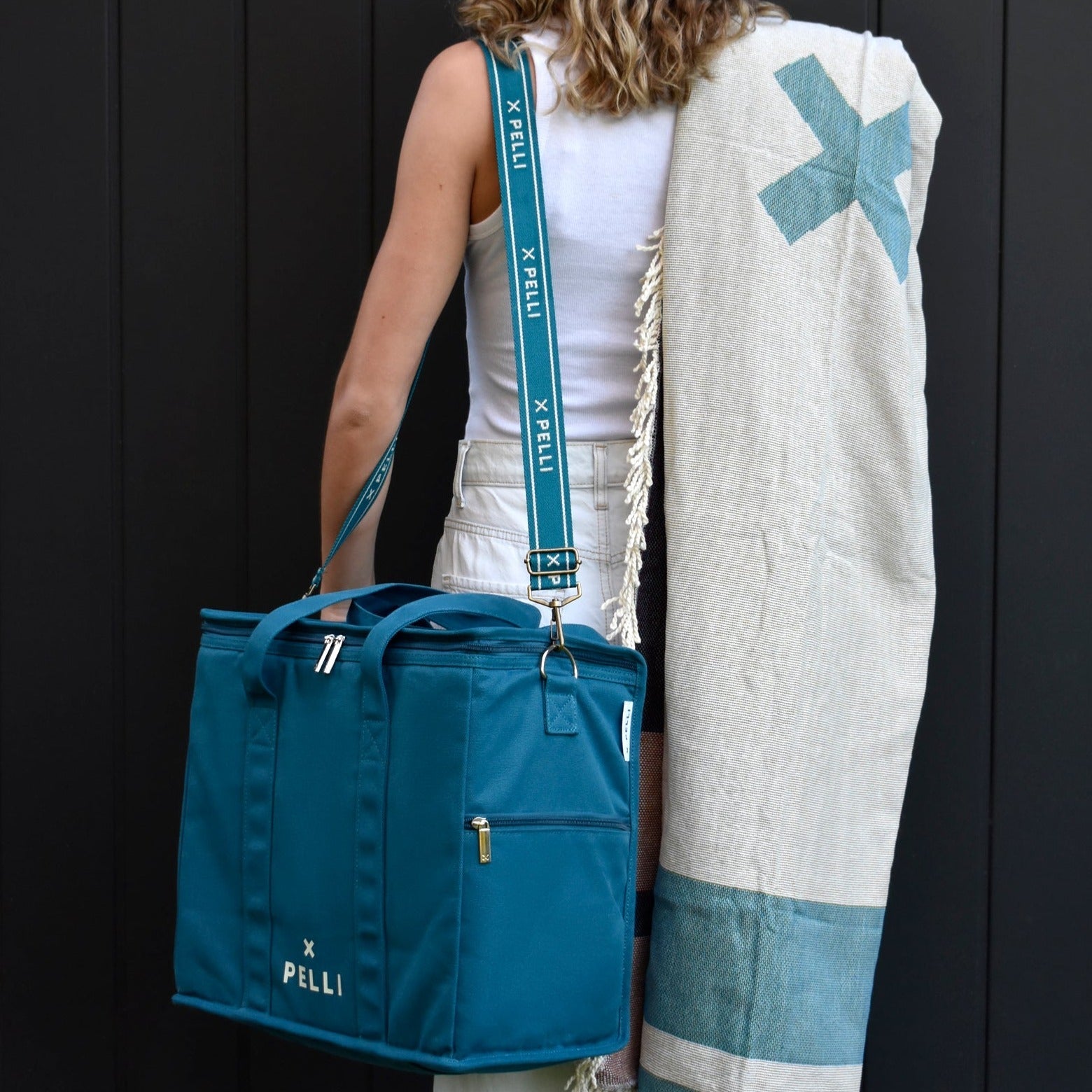Chill Homie Crossbody -  Canvas Large Cooler Bag with Shoulder Strap in Dark Teal Blue