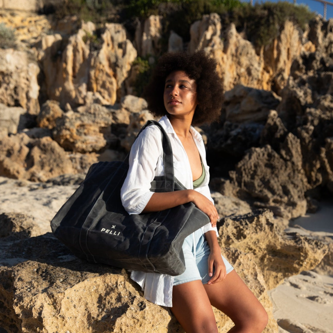 Beachy Keen Waxed Canvas Beach Bag - Charcoal Grey