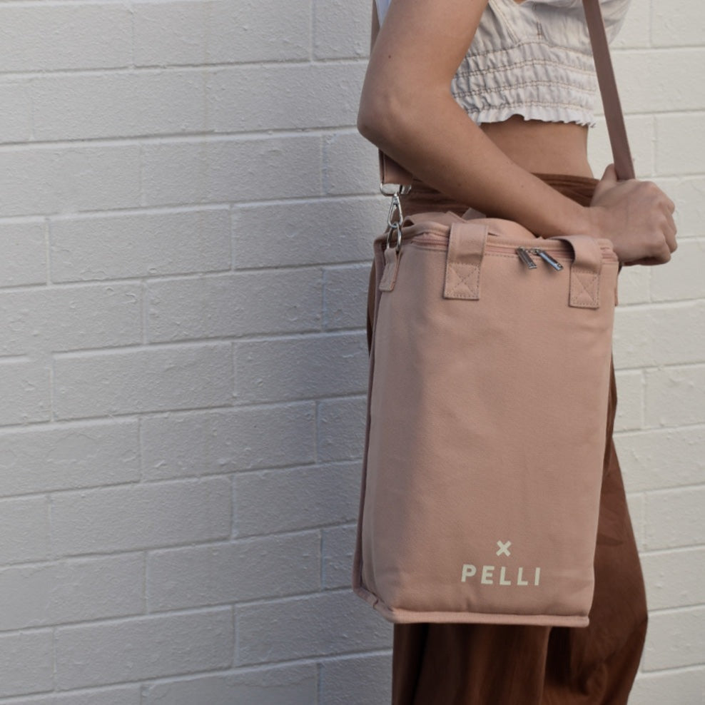 On the Grapevine Canvas Wine Cooler Bag - Spanish Villa Pink