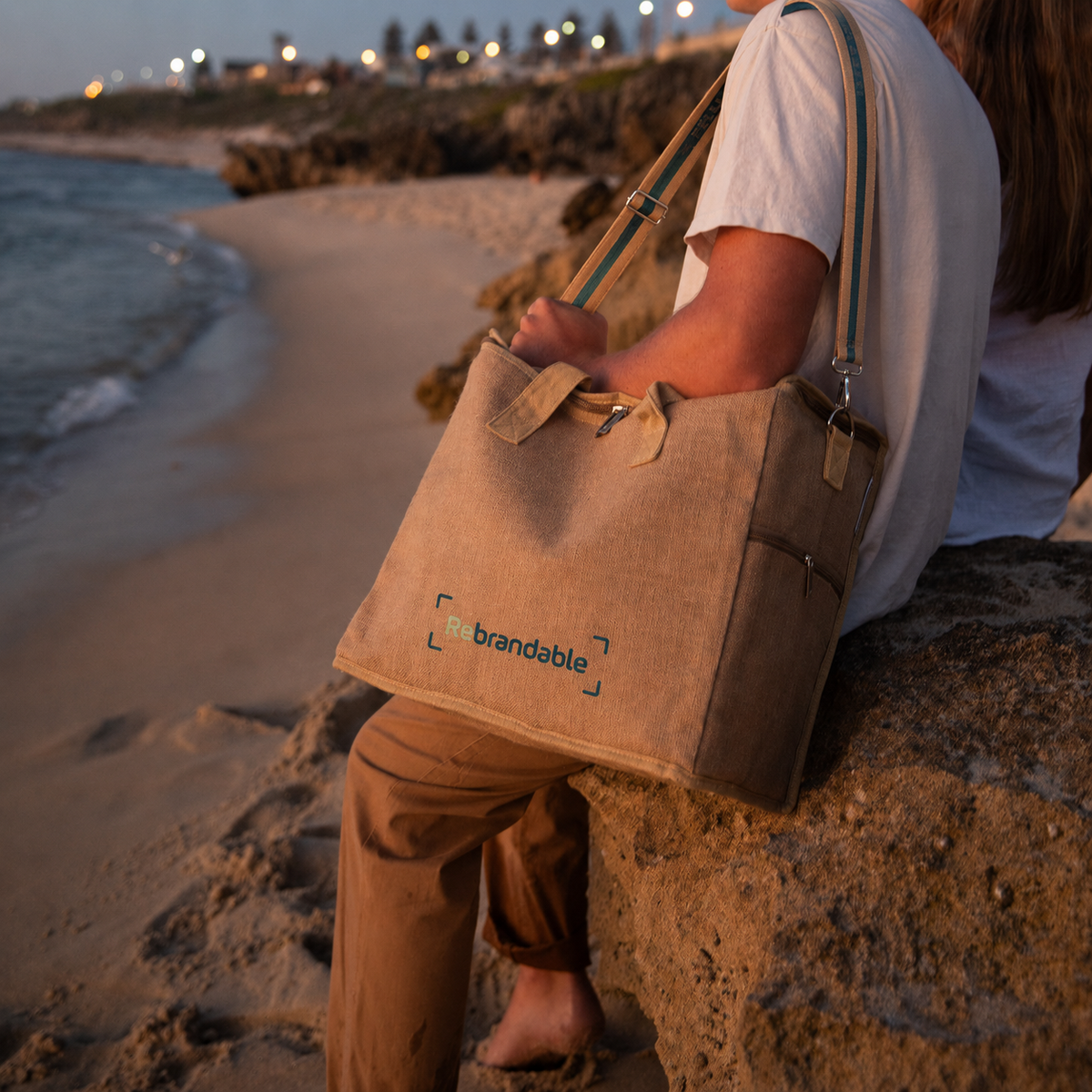 Rebrandable Chill Homie natural jute corporate cooler bag